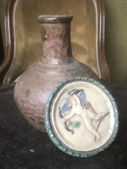 Small-necked brown enameled stoneware vase...