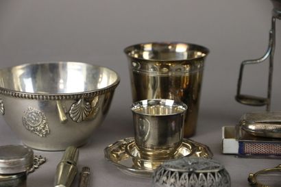 Set of silver-plated display objects: stove,...