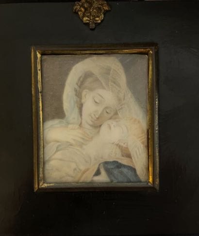 Mother and child, 
Square miniature, framed.
8...