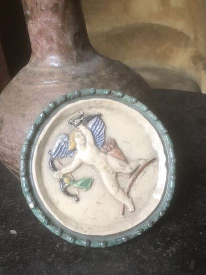 Small-necked brown enameled stoneware vase...