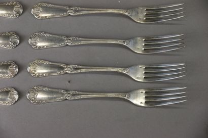 Suite of 12 950°/°° silver dessert servers,...
