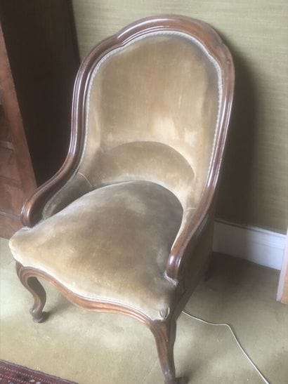 Two molded mahogany gondola-back chairs with...