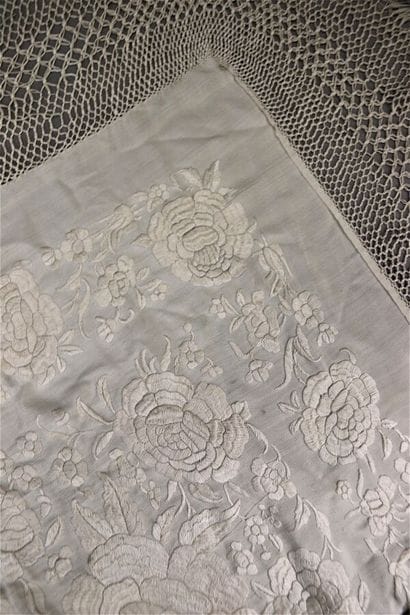 Off-white silk wedding shawl embroidered...