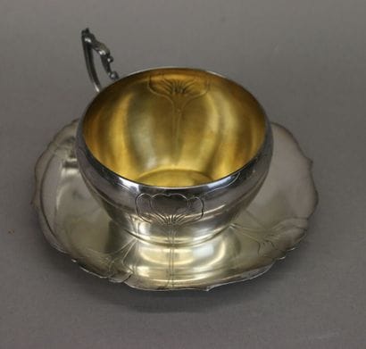 Silver-plated and gilded metal cup and saucer...