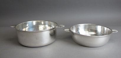 Two silver-plated winged bowls, the side...