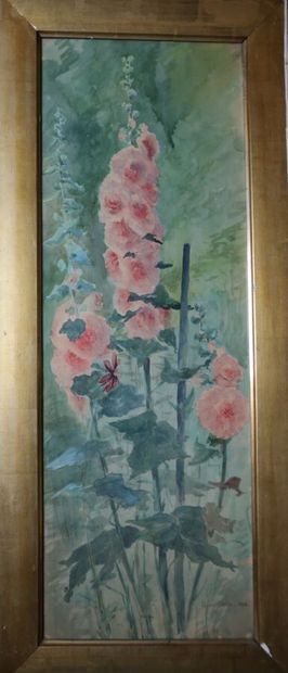 Gaston COUSIN (1859-1901).
Hollyhocks, 
Watercolor...
