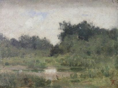 FRENCH SCHOOL late 19th century,
The pond,
Oil...