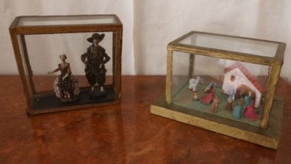 Small diorama depicting a miniature nativity...