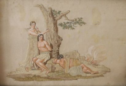 ECOLE early 19th century, 
Two needlepoint...