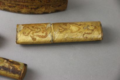 Three polychrome straw marquetry cases, two...