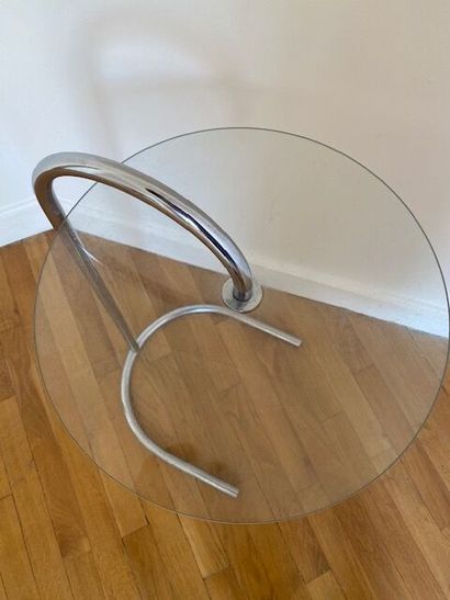 Contemporary pedestal table, chrome-plated...