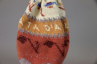 Two polychrome pearl purses, one dated 1822...