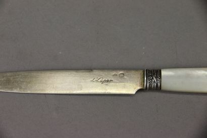 5 fruit knives, mother-of-pearl handle, silver...