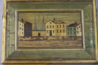 Two rectangular straw marquetry boxes, one...