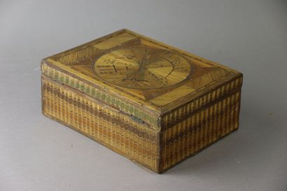 A rectangular sewing set in straw marquetry...