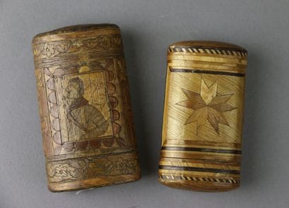 A polychrome straw marquetry case, one side...