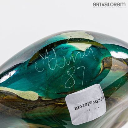 M'DINA 
Blue, brown and yellow blown glass...