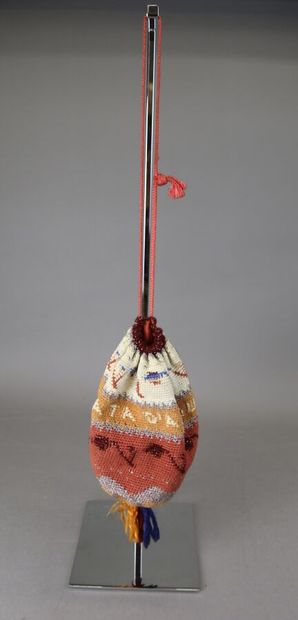 Two polychrome pearl purses, one dated 1822...