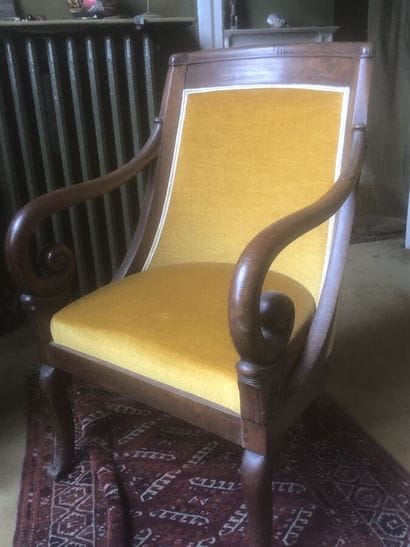 Pair of molded and carved wooden armchairs,...