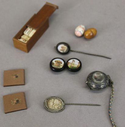 Two circular micromosaic collar buttons decorated...