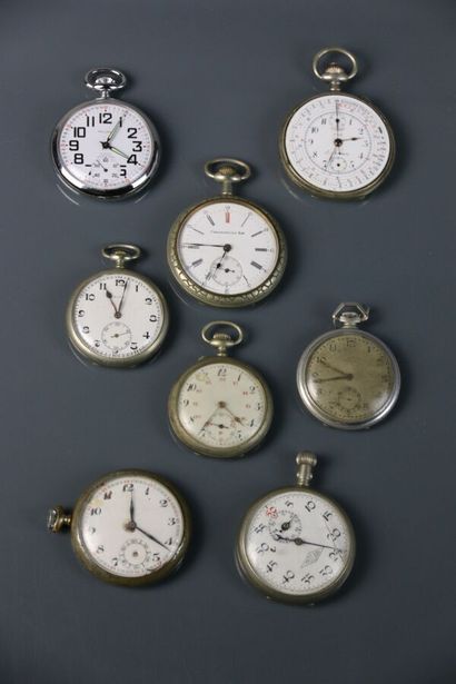 Set of eight metal pocket watches, one of...