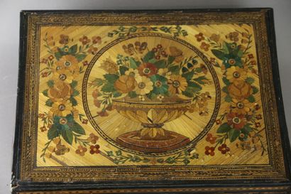 A polychrome straw marquetry sewing set decorated...