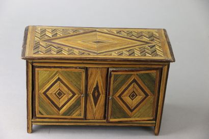 Straw marquetry two-door miniature sideboard...
