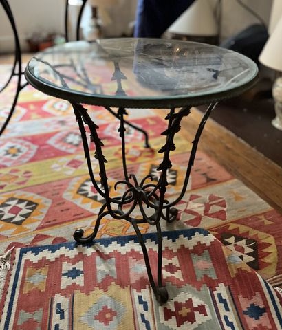 Square end table in smoked glass and chromed...