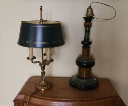 Three-light bouillotte lamp, gadrooned base,...