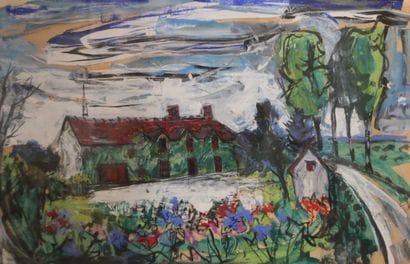 XXth century SCHOOL,
Terrace, 
Oil on canvas....