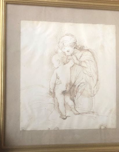 19th CENTURY SCHOOL
Woman and child,
Brown...