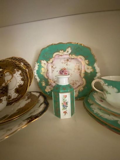Part of a porcelain tea service with Imari-style...