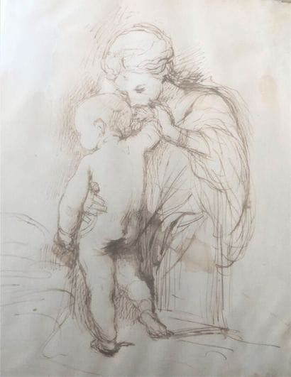 19th CENTURY SCHOOL
Woman and child,
Brown...