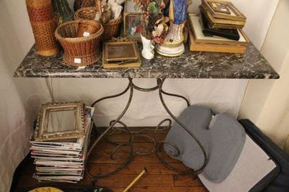 Wrought-iron console table, scrolled legs,...