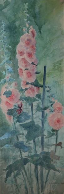 Gaston COUSIN (1859-1901).
Hollyhocks, 
Watercolor...