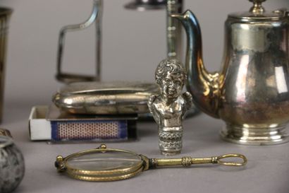 Set of silver-plated display objects: stove,...