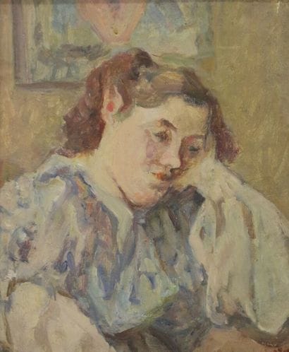 19th century SCHOOL,
Young woman holding...