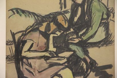 COUTURIER (20th century)
Seated couple reading,...