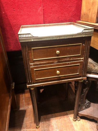 Louis XVI-style veneered bedside table opening...
