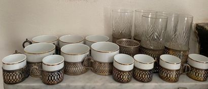 MANNETTE - 5 cut crystal glasses, silver...