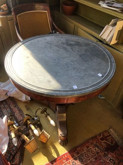 Mahogany veneered tripod pedestal table,...