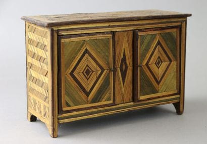 Straw marquetry two-door miniature sideboard...