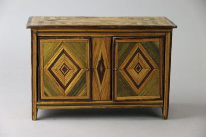 Straw marquetry two-door miniature sideboard...