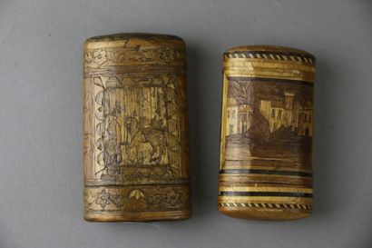A polychrome straw marquetry case, one side...
