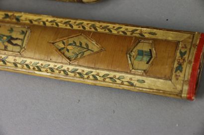Two straw marquetry needle cases with ivory...