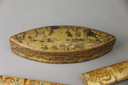 Three polychrome straw marquetry cases, two...