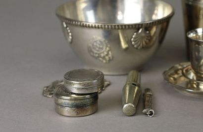 Set of silver-plated display objects: stove,...