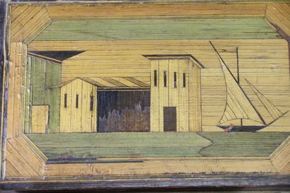 Two rectangular straw marquetry boxes, one...