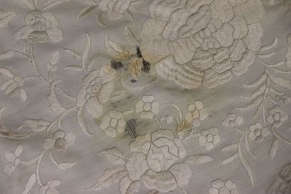 Off-white silk wedding shawl embroidered...