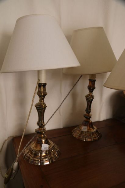 Pair of silver-plated bronze torches mounted...